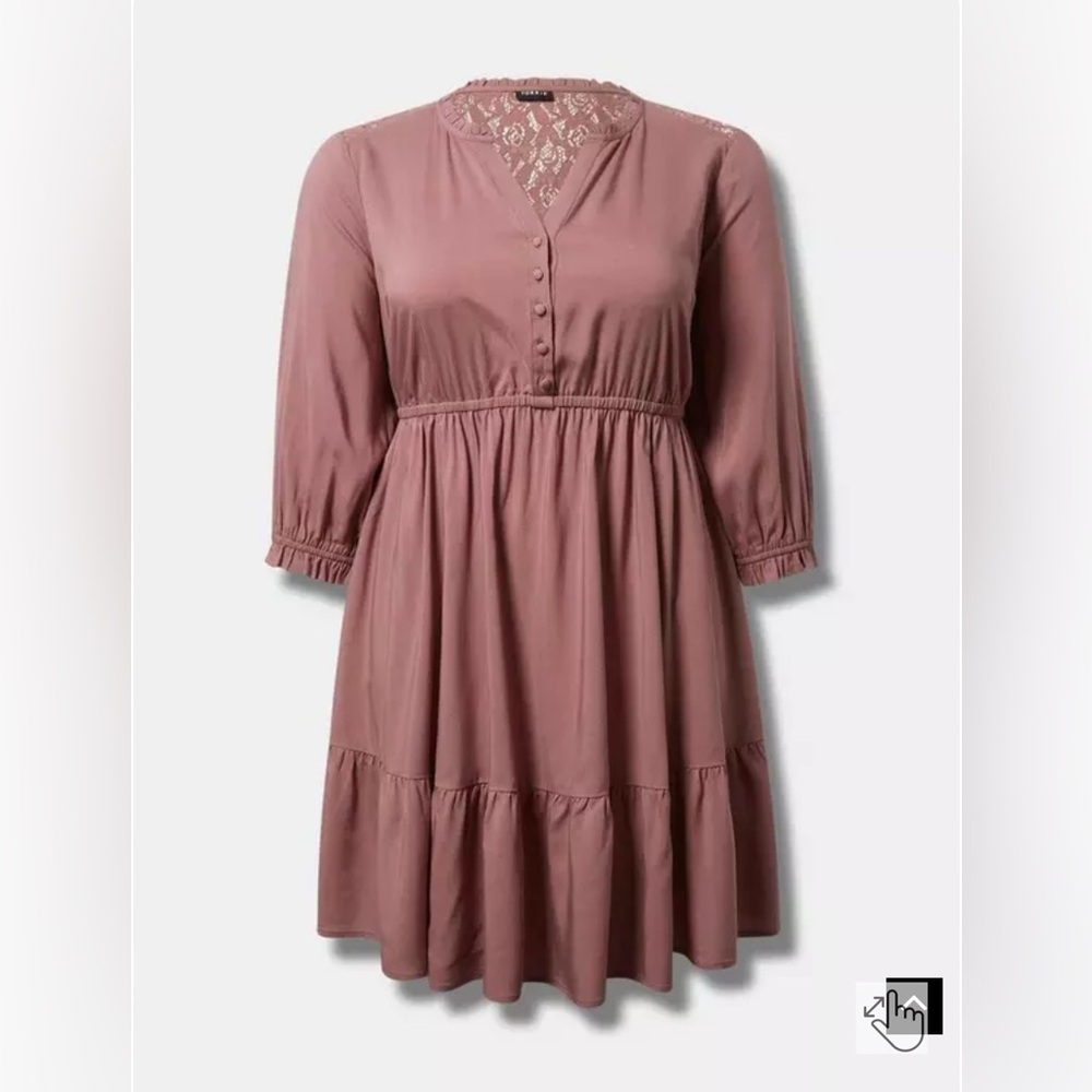 Torrid Mini Challis Ruffle Neck 3/4 Sleeve Shirt Dress - EUC